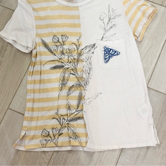 ANTHROPOLOGIE POSTMARK Women’s Ivory Yellow Embroidered Pocket Tee Moth Size S - Picture 3 of 10